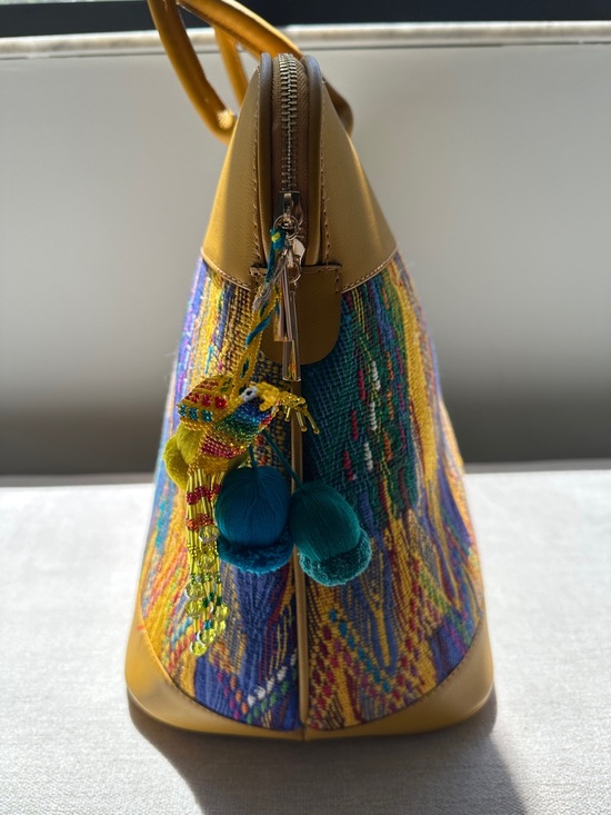 Guatemalan  leather and Embroidered Travel Tote Bag with Multicolor Panel - Picture 6 of 17